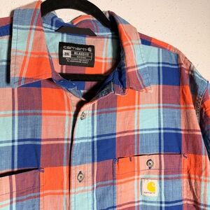 Carhartt Men's Casual Plaid Shirt - Blue and Orange